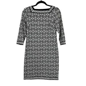 Talbots Geometric Effortless Jersey Shift Three-Quater Sleeve Dress Size P